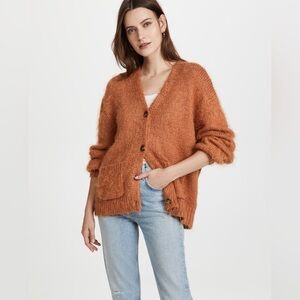 Free People Nevermind Cardigan Size Medium Orange Button Down Cotton Blend
